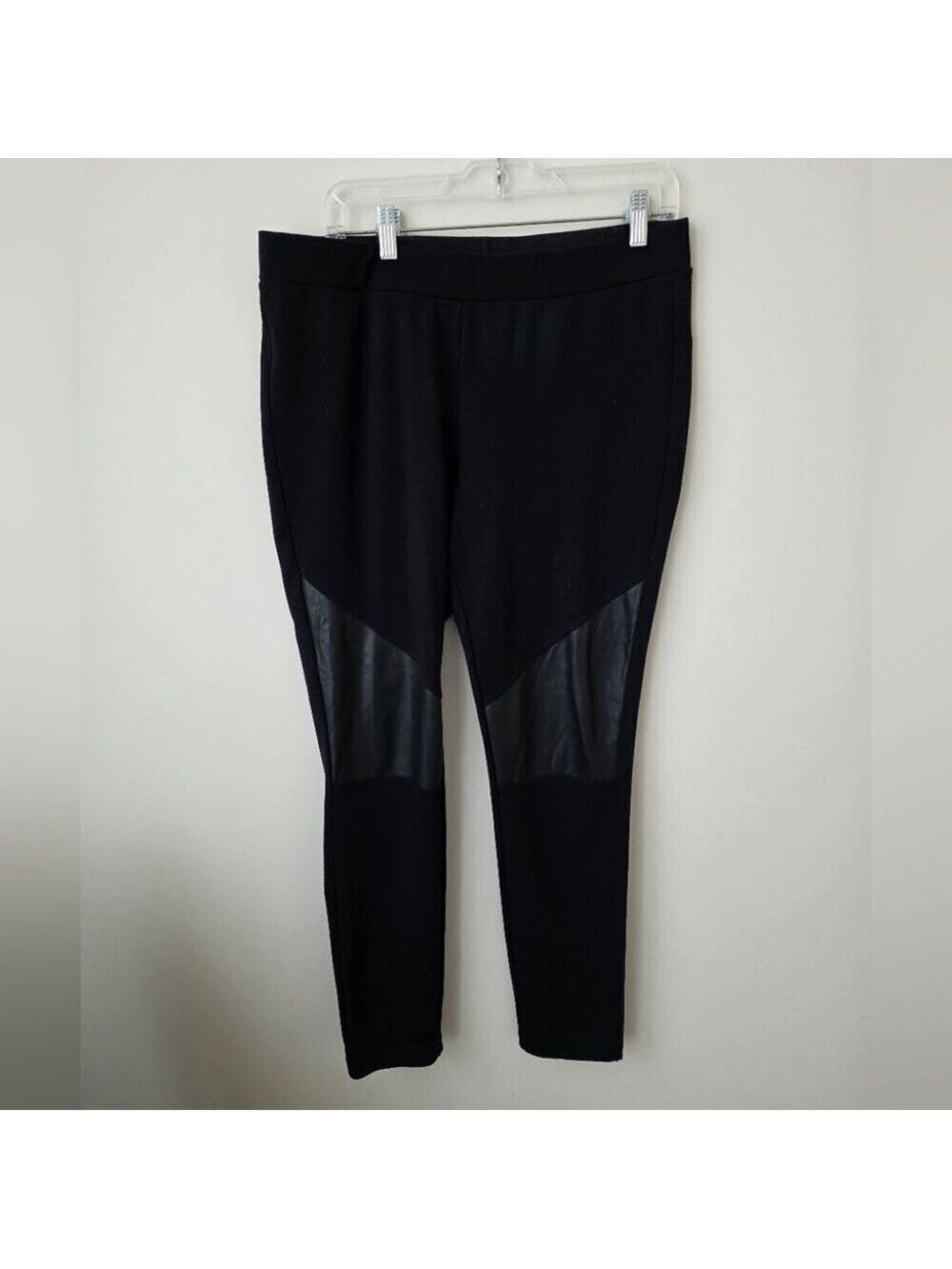 MICHAEL KORS | Pull On Pants Jersey Knit Faux Leather Knees Black Sz L